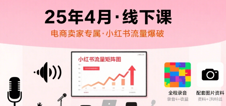 小红书25年4月线下课程，电商卖家小红书流量课，录音+图片-AI创作学习-提示词应用-短视频玩法超体AI酒吧