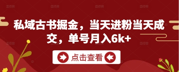 私域古书掘金，当天进粉当天成交，单号月入6k+-AI创作学习-提示词应用-短视频玩法超体AI酒吧