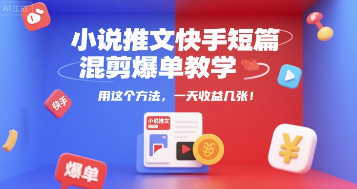 小说推文：快手短篇混剪爆单教学，一个小时直播教学-AI创作学习-提示词应用-短视频玩法超体AI酒吧