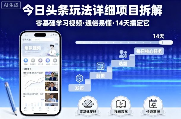 今日头条玩法详细项目拆解，零基础学习视频 通俗易懂 14天搞定它-AI创作学习-提示词应用-短视频玩法超体AI酒吧