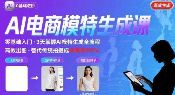 AI模特：进阶课程，0基础高效生成【逼真电商模特】图-AI创作学习-提示词应用-短视频玩法超体AI酒吧