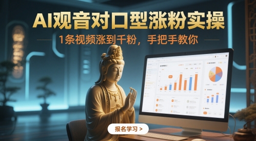 AI观音对口型视频：涨粉实操，1条视频涨到千粉，详细实操教学-AI创作学习-提示词应用-短视频玩法超体AI酒吧