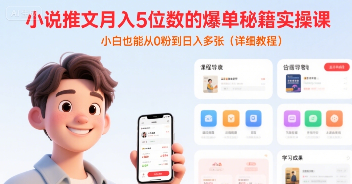 小说推文：月入5位数的【爆单秘籍实操课】(一个半小时直播详细教程)-AI创作学习-提示词应用-短视频玩法超体AI酒吧