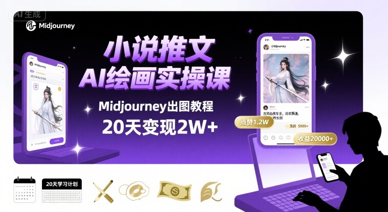 小说推文：干货分享之【AI绘画MJ出图】实操课，用Midjourney做小说推文，20天挣2w（2个半小时直播教学）-AI创作学习-提示词应用-短视频玩法超体AI酒吧