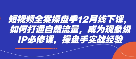 短视频全案操盘手12月线下课，如何打通自然流量，成为现象级IP必修课-AI创作学习-提示词应用-短视频玩法超体AI酒吧
