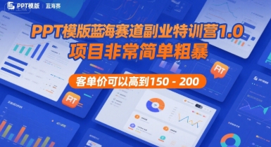 PPT模版蓝海赛道副业特训营1.0，项目非常简单粗暴，客单价可以高到150-200-AI创作学习-提示词应用-短视频玩法超体AI酒吧