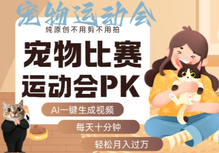 AI一键生成：【宠物比赛运动会PK】视频，实操教学-AI创作学习-提示词应用-短视频玩法超体AI酒吧