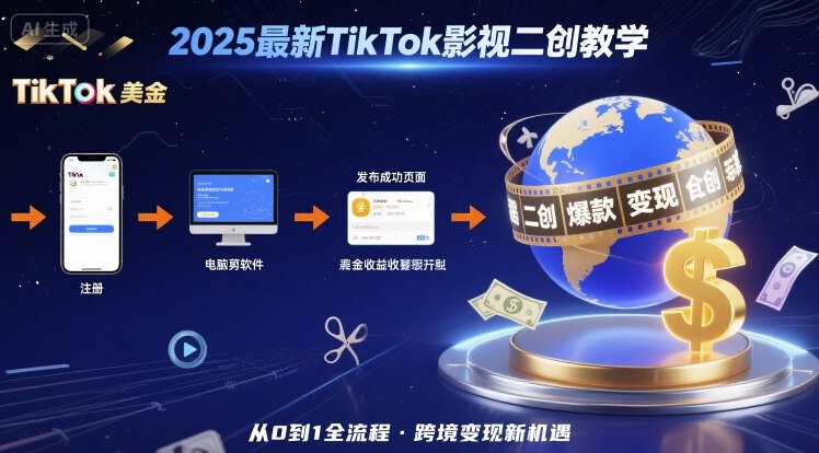 TikTok影视二创教学，从注册到发布撸美金全流程，跨境变现新机遇-AI创作学习-提示词应用-短视频玩法超体AI酒吧