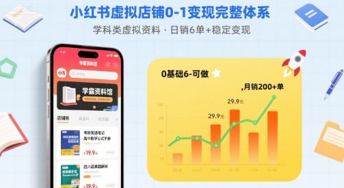 小红书虚拟店铺0-1变现完整体系：卖学科类虚拟资料，一天6张+，很稳定【已完结】-AI创作学习-提示词应用-短视频玩法超体AI酒吧