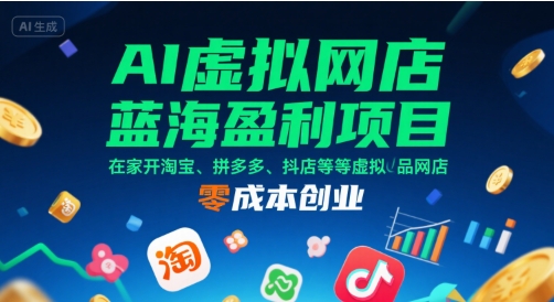 AI虚拟网店：蓝海盈利项目，在家开淘宝、拼多多、抖店等虚拟品网店-AI创作学习-提示词应用-短视频玩法超体AI酒吧