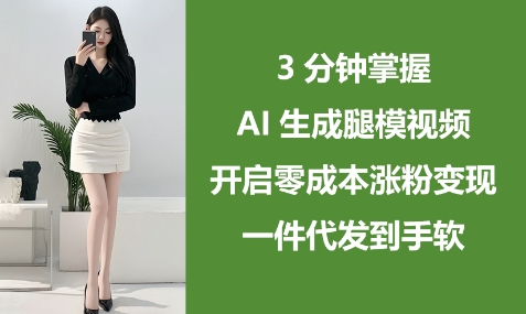 利用AI生成腿模视频，开启零成本涨粉变现，一件代发到手软-AI创作学习-提示词应用-短视频玩法超体AI酒吧