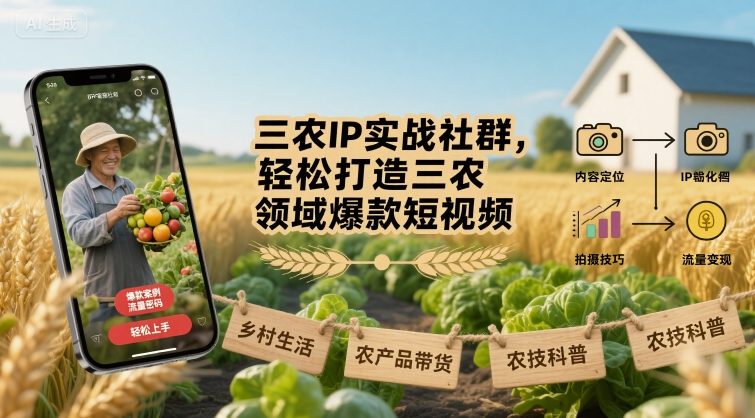 三农IP实战社群，轻松打造三农领域爆款短视频-AI创作学习-提示词应用-短视频玩法超体AI酒吧