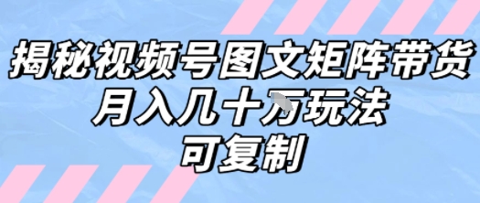 视频号图文矩阵带货，月入几个W的打法【揭秘】-AI创作学习-提示词应用-短视频玩法超体AI酒吧