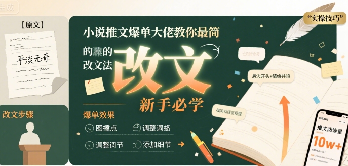 小说推文：爆单大佬教你最简单的，改文方法实操课-AI创作学习-提示词应用-短视频玩法超体AI酒吧