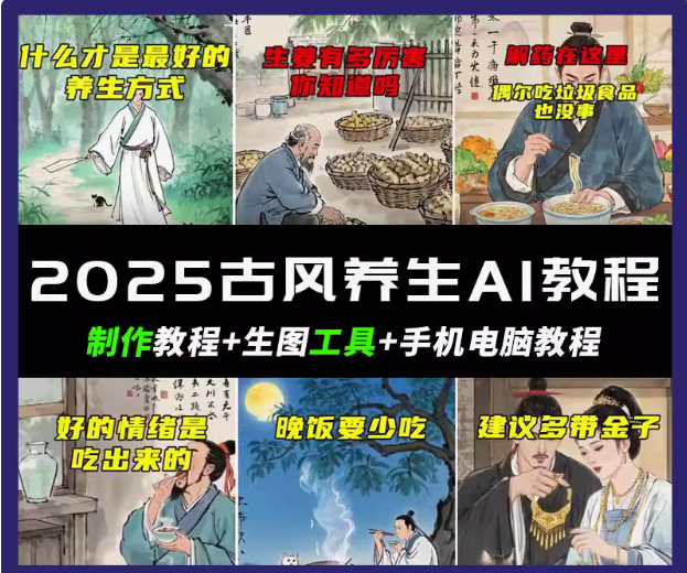 AI古风养生视频教程-AI创作学习-提示词应用-短视频玩法超体AI酒吧