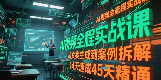 AI视频全流程实战课，从文案生成到案例拆解，14天速成45天精通（91节课）-AI创作学习-提示词应用-短视频玩法超体AI酒吧