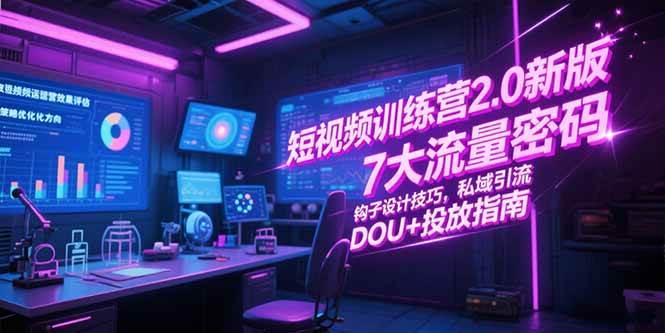 短视频训练营2.0：7大流量密码+钩子设计技巧+私域引流+DOU+投放指南-AI创作学习-提示词应用-短视频玩法超体AI酒吧