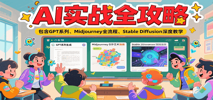 AI实战全攻略：GPT系列、Midjourney全流程、Stable Diffusion深度教学-AI创作学习-提示词应用-短视频玩法超体AI酒吧
