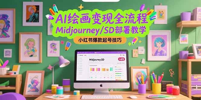 AI绘画变现全流程，Midjourney/SD部署教学，小红书爆款起号技巧-AI创作学习-提示词应用-短视频玩法超体AI酒吧