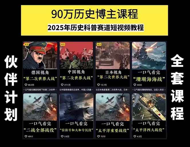 超哥：历史短视频赛道变现课，百集素材库应用，文案剪辑技巧，账号运营全案-AI创作学习-提示词应用-短视频玩法超体AI酒吧