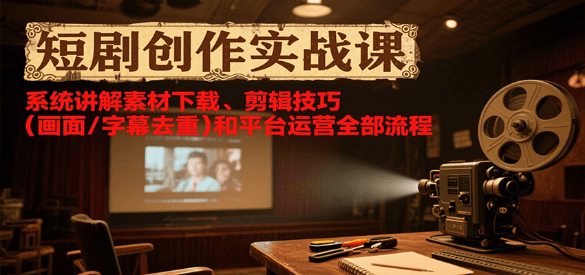 短剧创作实战课，系统讲解素材下载、剪辑技巧（画面/字幕去重）和平台运营全部流程-AI创作学习-提示词应用-短视频玩法超体AI酒吧