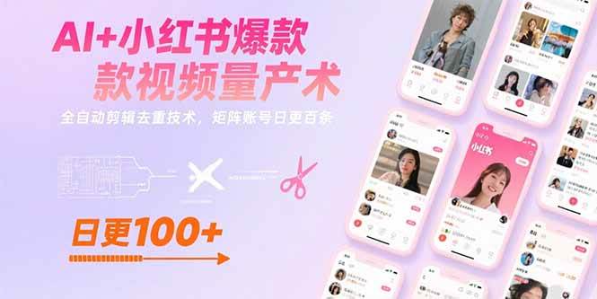 AI+小红书爆款视频量产术：全自动剪辑去重技术，矩阵账号日更百条-AI创作学习-提示词应用-短视频玩法超体AI酒吧