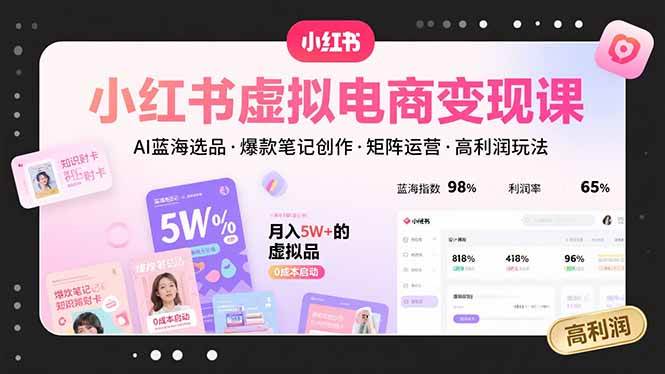 小红书虚拟电商变现课，AI蓝海选品，爆款笔记创作，矩阵运营，高利润玩法-AI创作学习-提示词应用-短视频玩法超体AI酒吧