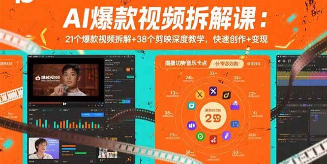 AI爆款视频拆解课：21个爆款视频拆解+38个剪映深度教学，快速创作+变现-AI创作学习-提示词应用-短视频玩法超体AI酒吧