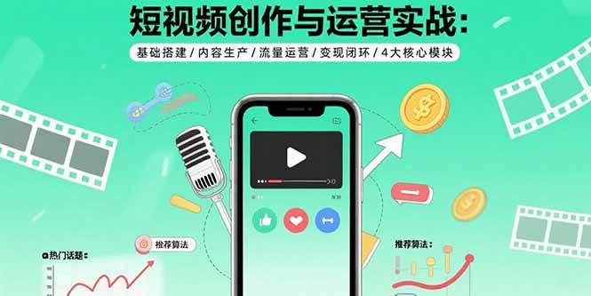 短视频创作与运营实战：基础搭建/内容生产/流量运营/变现闭环/4大核心模块-AI创作学习-提示词应用-短视频玩法超体AI酒吧