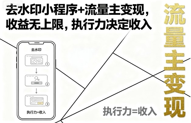 去水印小程序+流量主变现，收益无上限，执行力决定收入-AI创作学习-提示词应用-短视频玩法超体AI酒吧