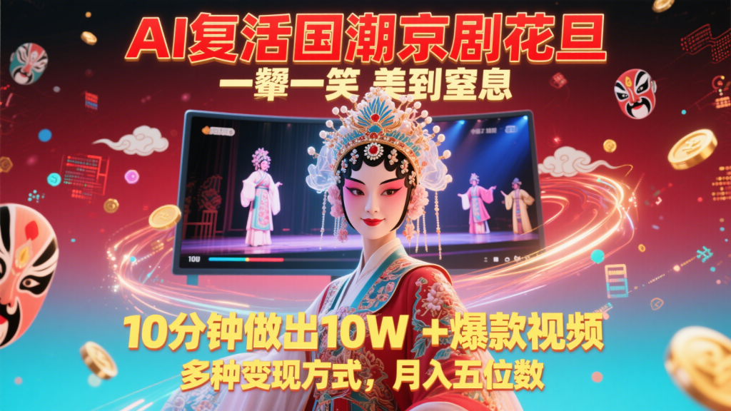 AI复活国潮京剧花旦，一颦一笑美到窒息，10分钟做出10W+爆款视频，多种变现方式-AI创作学习-提示词应用-短视频玩法超体AI酒吧