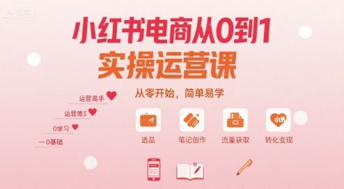 小红书电商从0到1实操运营课，从零开始，简单易学-AI创作学习-提示词应用-短视频玩法超体AI酒吧